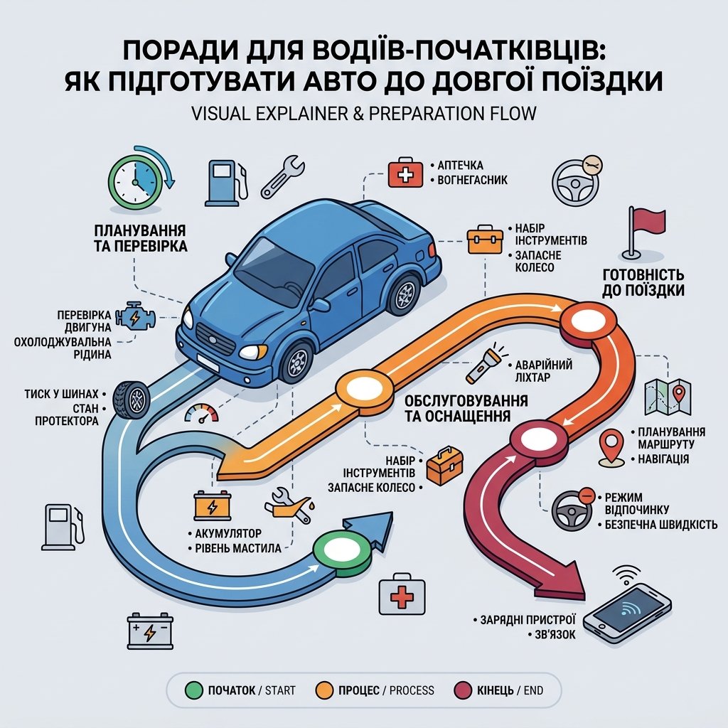 Поради для водіїв-початківців: як підготувати авто до довгої поїздки
