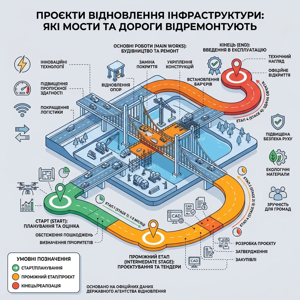 Проєкти відновлення інфраструктури: які мости та дороги відремонтують